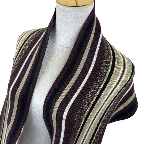 Brown Gold Metallic Strip Knit Scarf - Picture 8 of 11